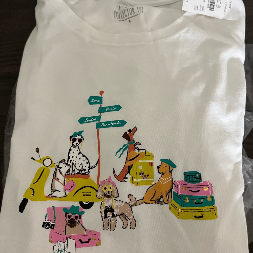J. Crew Women’s White Tee with Colorful Dog Print